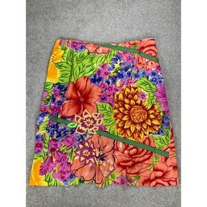 Dolce Apparel Tropical Floral Embroidered Midi Skirt Sz XL Multicolor Zip Boho